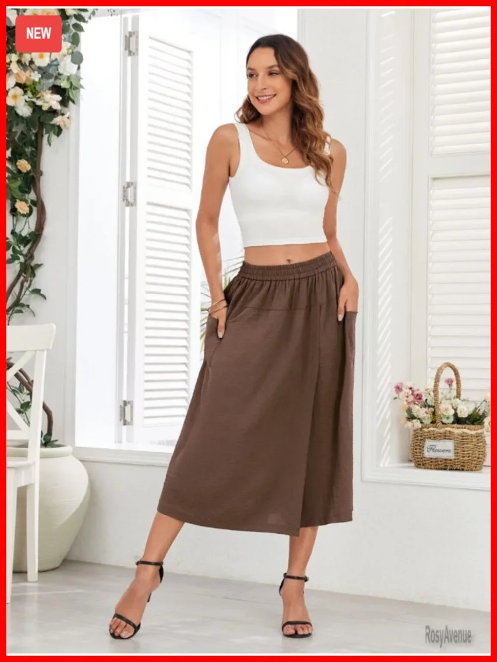 Wide Leg Culottes Pants with Skirt Overlay Flowy Palazzo Capris Pockets